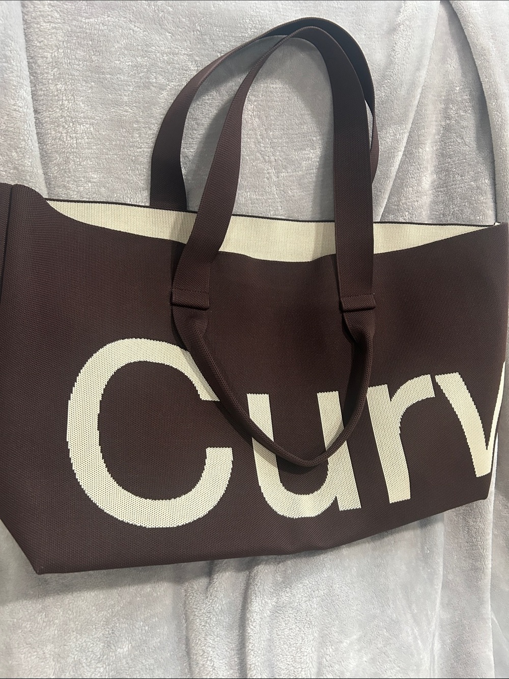 Curves Large Knit Tote Bag - Brown & Cream - Picture 4 of 6